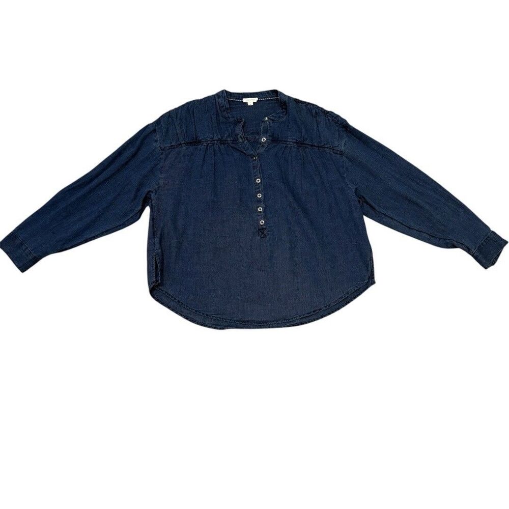 Anthropologie Pilcro Henley Blouse Denim Size S Western Boho - Picture 4 of 13